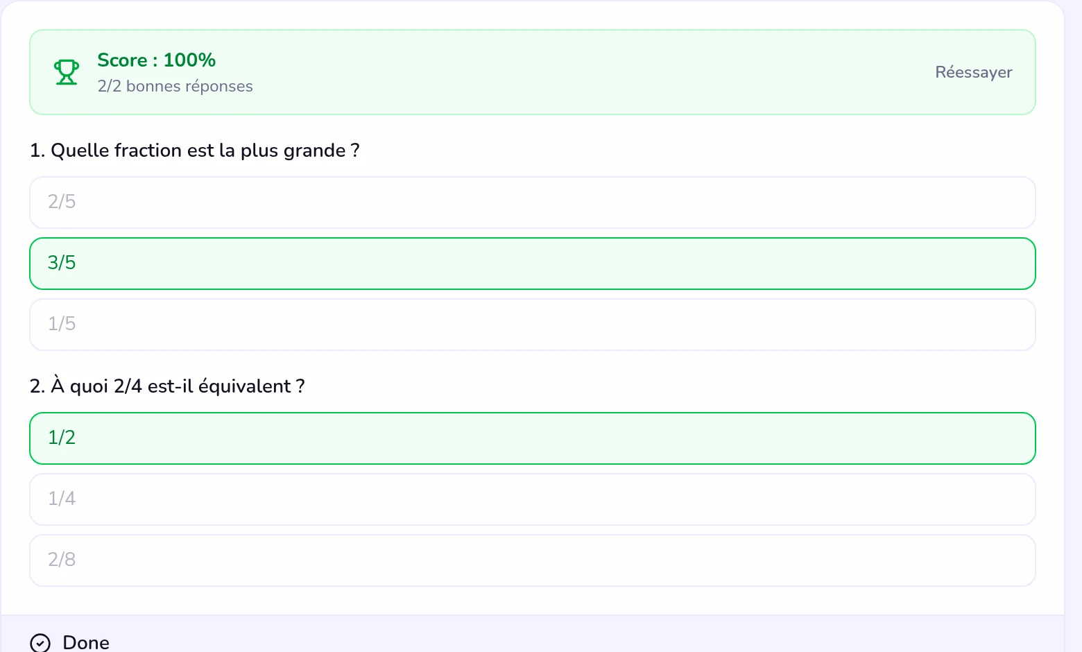 Quiz passed at 100% in an online course